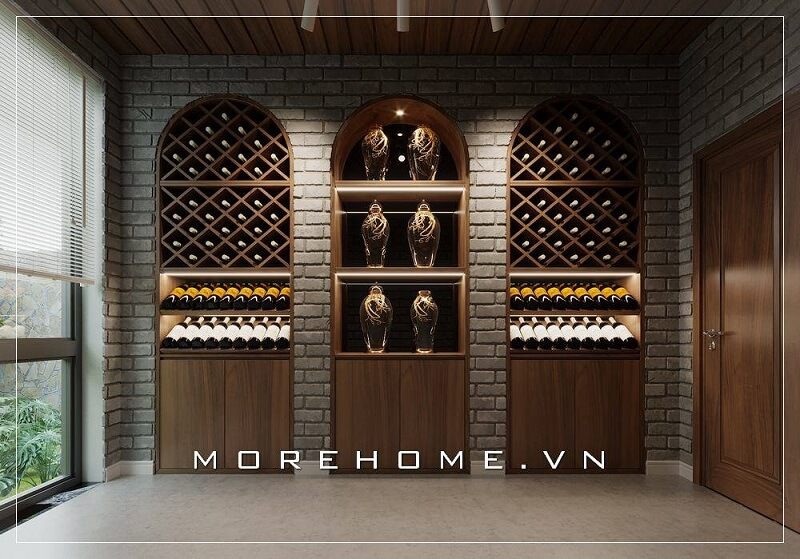 Mẫu thiết kế tủ rượu của gỗ mang lại sự sang trọng và lôi cuốn mọi ánh nhìn.